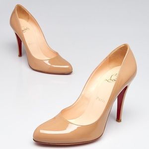 Christian Louboutin Nude Camel Patent Leather Decollete 868 Pointy High Heels